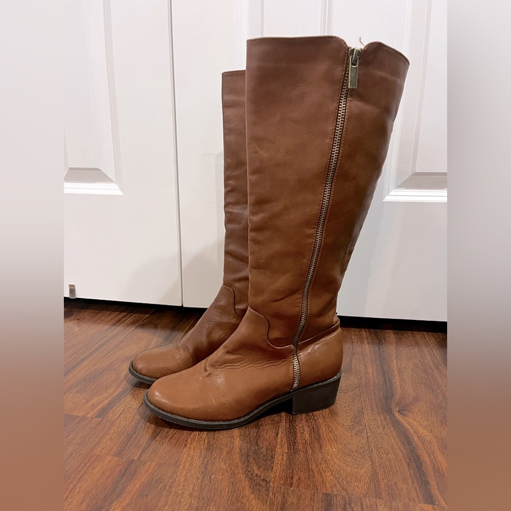 Brown Leather Tall Zipper Boots